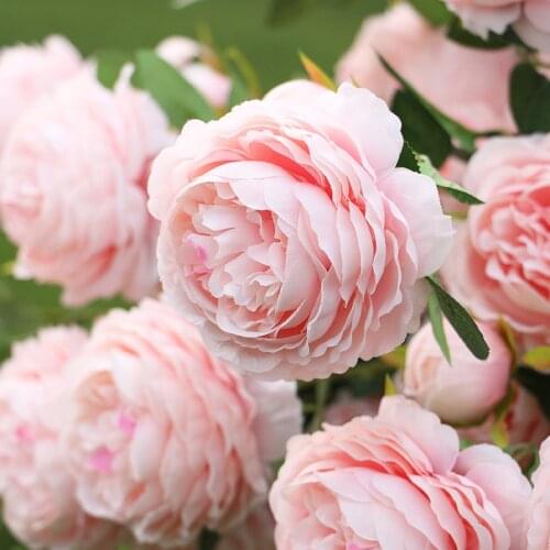 65cm Artificial 3 Heads Rose Flowers Branch Silk Western Peony Flower for Valentines Wedding Birthday Party Decoratio Floral
