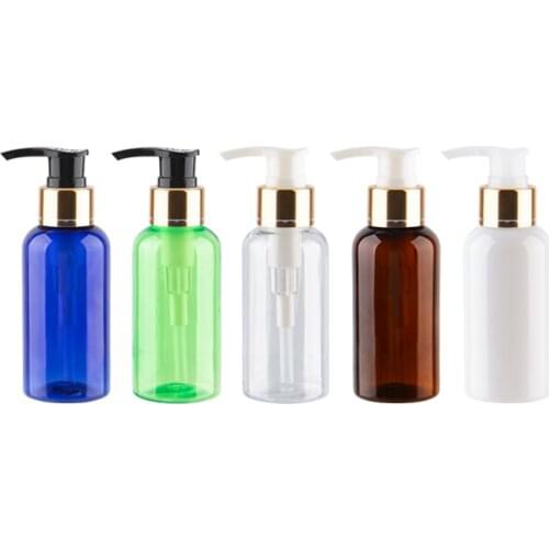 75ml Empty Plastic Cosmetic Travel Bottles With Gold Aluminum Lotion Pump For Shampoo Shower Gel 75cc Travel Packaging Container