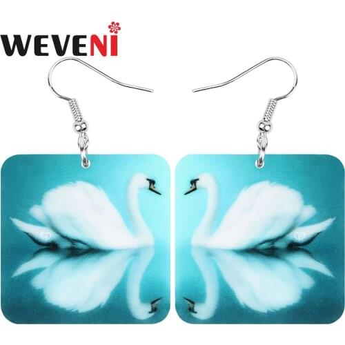 WEVENI Acrylic Square White Swan Earrings Aesthetic Cute Animal Dangle Drop Jewelry For Women Kids Girls Fashion Gift Decoration