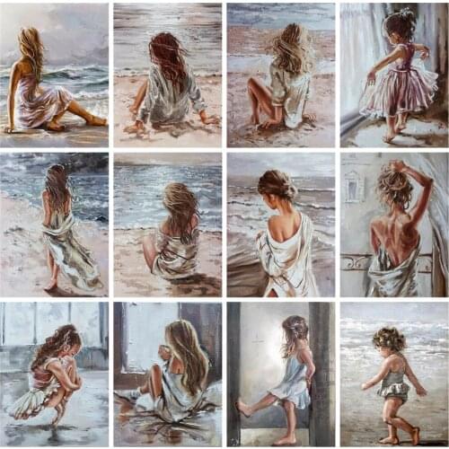 Huacan 5D DIY Diamond Painting New Portrait Pictures Of Rhinestones Diamond Embroidery Sale Girl Seaside Full Mosaic Craft Kit