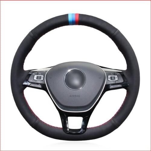 Black Suede Hand Sew Steering Wheel Cover for Volkswagen VW Golf 7 Mk7 New Polo Jetta Passat B8 Tiguan Accessories