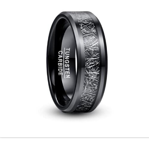 Black Silver Color Inlaid Imitation Vermiculite Tungsten Steel Ring Black Finger Ring For Mens Business Wedding Party Jewelry