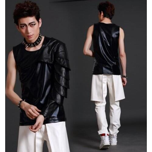 Black colete masculino men vest clothing camiseta tirantes hombre personalized singer dance stage street style dress fashion