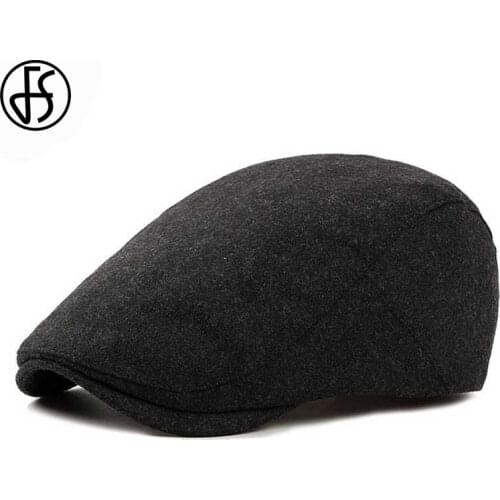 FS Felt Beret Hat For Men Women Autumn Winter British Style Black Flat Cap Berets Vintage Solid Color Casquette Visor Caps