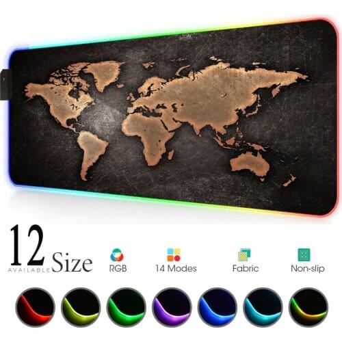 World Map Mouse Pad Gaming Mouse Mat Map Mousepad Rgb Gamer Accessories Slipmat Led Mats Keyboard Pad Backlit Mat Game Laptop
