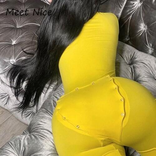 Short Bodysuit Women Sexy V-neck Button Long Sleeve Romper Summer Bodyocn Playsuit Yellow Red Casual One Piece Shorts Playsuits