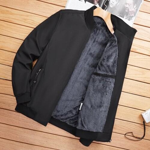 Jacket men autumn winter new stand collar jacket middle-aged velvet thick warm casual Outerwear fleece Long Sleeve windproof