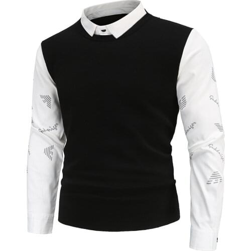 YM600 British Slim Mens Fall/Winter 2021 Two-piece Mens Shirt Collar Knit Sweater