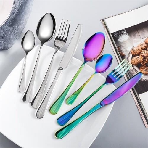QueenTime Cutlery Set Creative Stainless Steel Colorful Dinnerware Sets Knife and Fork Set Dinner Set Fork Knife Spoon Set
