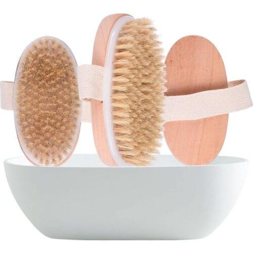 Natural Boar Bristles Dry Body Brush Wooden Oval Shower Bath Brushes Exfoliating Massage Cellulite Treatment Blood C1FF