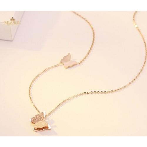 New Butterfly Women Clavicle Necklace Stainless Steel Rose Gold Girl Jewelry Exquisite Charm Sexy Cute Lady Neck Ornament Chain