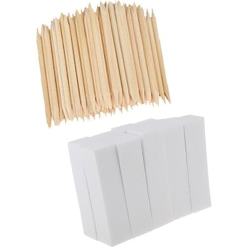 100Pcs Disposable Double Ended Cuticle Pusher Remover Manicure Pedicure Nail Art Tools + 10x 4 Ways Nail Buffer Polisher Block