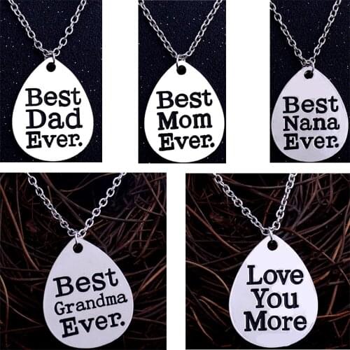 Family Love Necklace Best Mom Dad Grandma Nana Ever Water Drop Pendant Chain Charm Women Men Party Birthday Xmas Jewelry Gifts