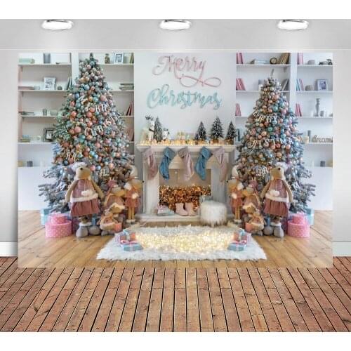 Christmas Backdrop Photography Cozy Decor Living Room Fireplace Tree Baby Toy Candy Gift Blanket Party Interior Photo Background