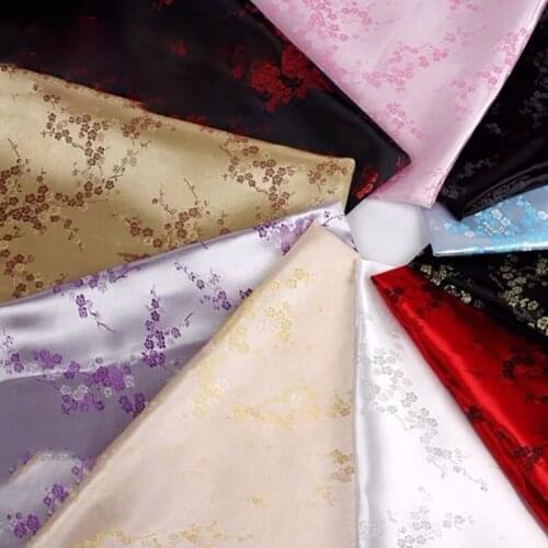 90X100CM Plum Bossom Printed Brocade Fabrics Sewing DIY Dress Cheongsams Kimono Handmade Jacquard Silk Satin Cloth By The Meter