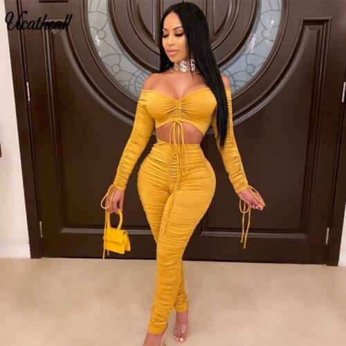 Sexy Two Piece Set V Neck Crop Top And Long Pants Backless Club Party 2 Piece Set Drawstring Women Outfits Solid Summer Clothes