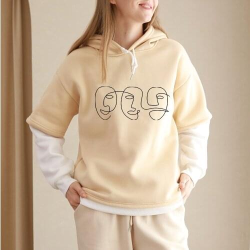 Patchwork Hoodies for Teens Fake Two Piece Long Sleeve Preppy Style Sweatshirt Women Fashion Pullover Streetwear Men Ulzzang Top