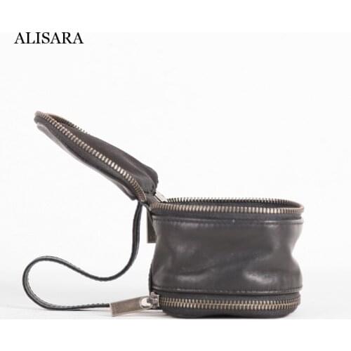 Alisara Mini Hand Carrying Ladies First Layer Cow Leather Women Small Storage Handle Bag Casual Coin Purses Credit Card Pouch