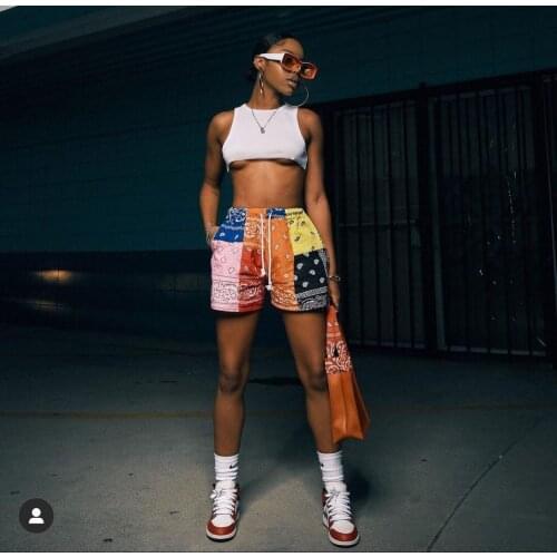 2021 INS New Summer Leisure Women Fashion Street Slim Sexy Personality Trend Beach Patchwork Color Printed Shorts