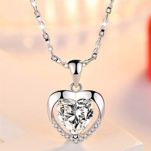 LUKENI Pure 925 Silver Female Pendants Necklace Jewelry Women Fashion Crystal Blue Heart Necklace Lady Engagement Accessories