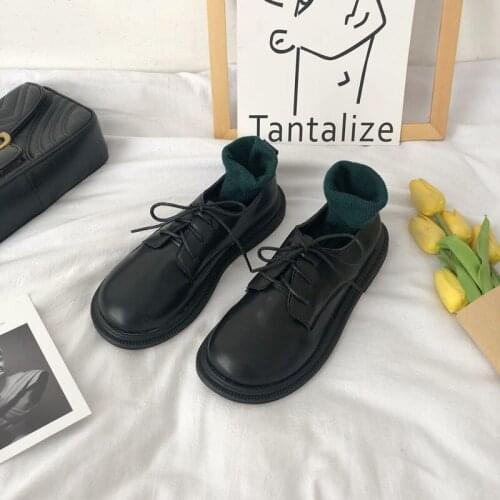 Casual Wild Harajuku Flat Shoes Women Lace Up Round Toe Platform Korean Shoes 2021 Spring Fashion PU Leather Brown Black Flats