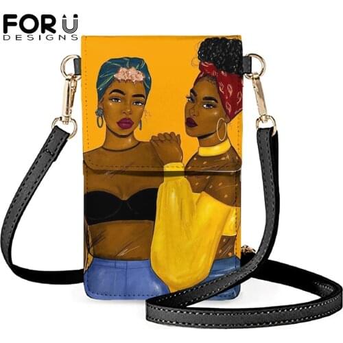 FORUDESIGNS Black Girl Magic Printed Touch Screen Cell Phone Purse Women Pu Leather Crossbody Shoulder Bag Small Wallet Bolsa