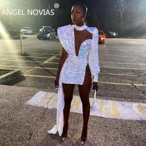 Long Sleeves Short White High Neck Prom Dresses 2021 Black Girl African Formal Party Gown robes de soiree