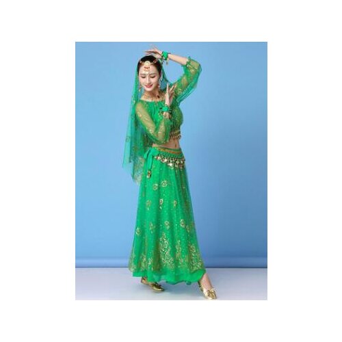 1set/lot woman dancing sequin chiffon Dress Costume Women Set Indian Dance Belly Dance Performance Clothes