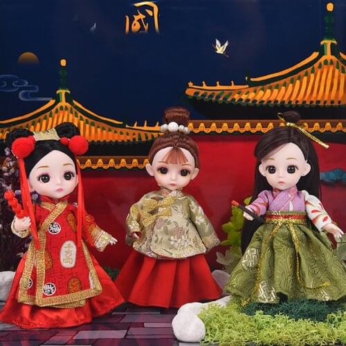 16cm 1/12 Mini BJD Chinese Style Doll with 13 Movable Joints 3D Eyes Girl Makeup DIY Dress Up Doll and Clothes Toy Birthday Gift