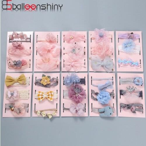 BalleenShiny 3pcs/set Baby Girl Headband Kids Headwear Lace Crown Hair Accessory Bow Korean Style Elastic Headwrap With Gift Box