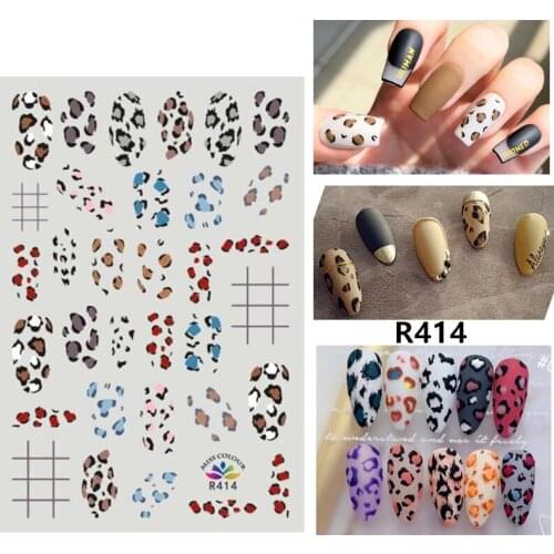 3D Nail Sticker Autumn Small Compact Adhesive Stickers Color Leopard Stripes Line Stickers for Manicure Nail Art Decoration