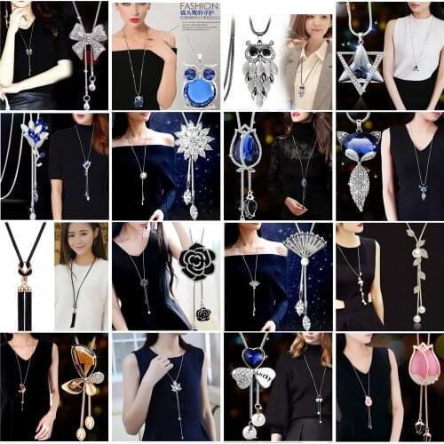 Free Shipping 26 Style Long Necklace Sweater Chain Fashion Metal Chain Crystal Flower Pendant Necklaces Adjusted Jewelry