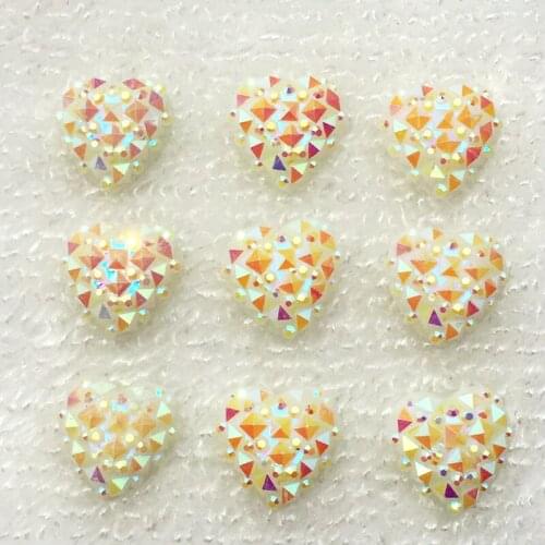 DIY 80pcs/lot 12mm AB Resin Heart Flat Back clothing accessories button-A900