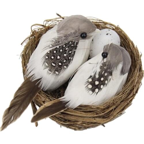 Two Lovely Small Artificial Hay Bird Nest & Foam Birds & Bird Egg For Home Table Garden Tree Decoration, Bar Cafe Supply