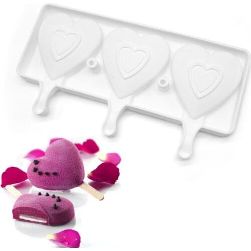 3/4 Cavity Love Heart Shape Ice Cream Mold Checkered Ice Cream Silicone Mold DIY Handmade Ice Cream Mould