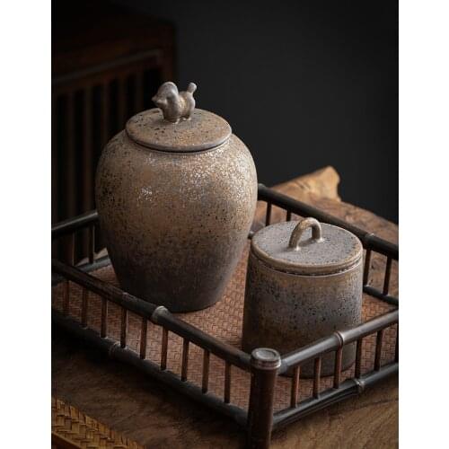 Retro Ceramic Tea Caddy Kitchen Condiment Storage Jar Household Candy and Dried Fruit Storage Jar Desktop Decoration Decoration