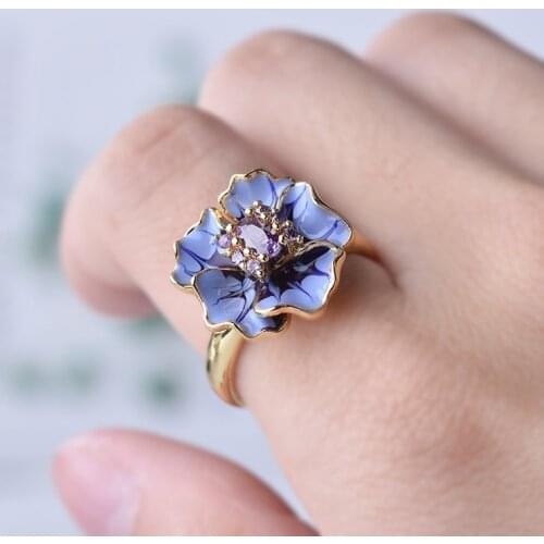 Classic Ladies Floret Jewelry Birthday Proposal Date Engagement Wedding Flowers Crystal Ring Size 6 7 8 9 10