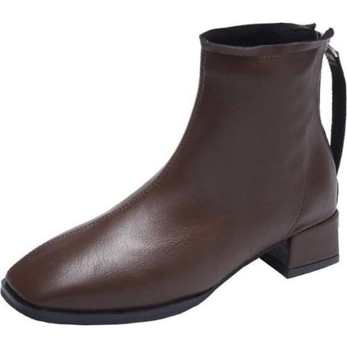 Short Boots For Women Square Toe Fashion Shoes Plush Warm Winter Short Boots Zipper Square Heels Comfortable Lady Boots