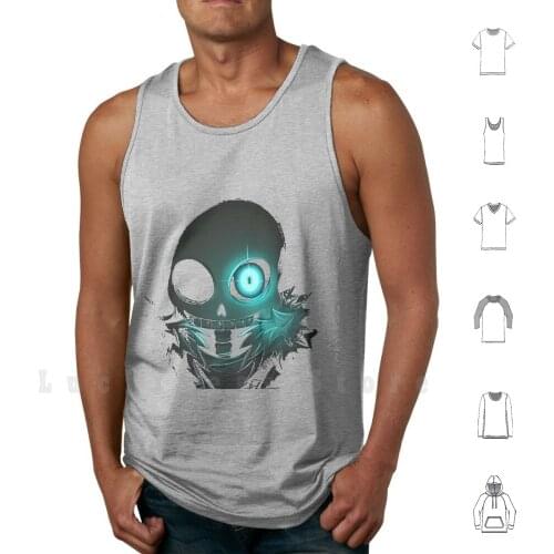 Sans In The Shadows-Undertale Tank Tops Vest 100% Cotton Sans Skeleton Death Bones Under Tale Undertale Papyrus Blue