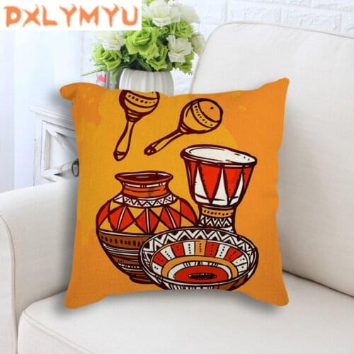 Cartoon Seat Cushion African Women Masks Elephant Pictures Printed Linen Decorative Cushion Throw Pillow for Sofa Decoration