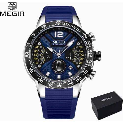 Relogio Masculino MEGIR Men Watches Blue Silicone Sport Chronograph Quartz Military Watch Luxury Brand Gift Box Erkek Kol Saati