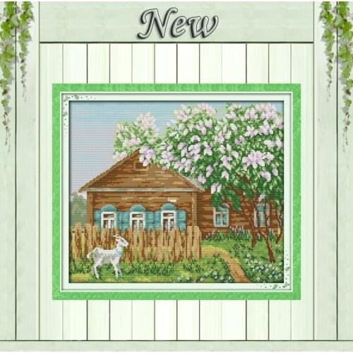Beautiful home sheep house flowers painting counted printed on canvas DMC 14CT 11CT Cross Stitch Embroidery kits Needlework Sets
