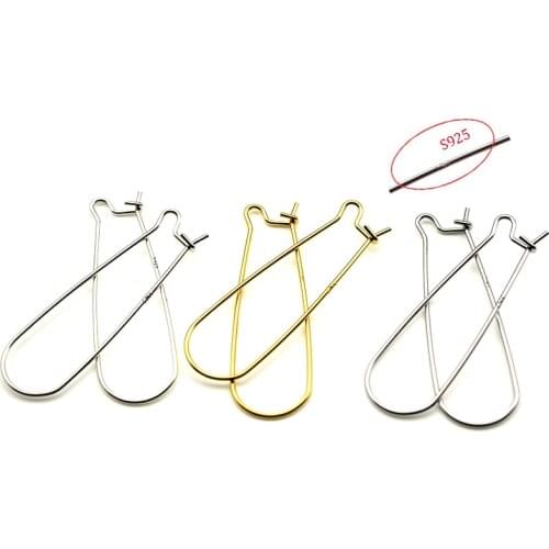 Real S925 Sterling Silver Hoops Earrings Hooks Settings Ear Clasp Findings DIY Jewelry Making Earwire Hook Accessories findings