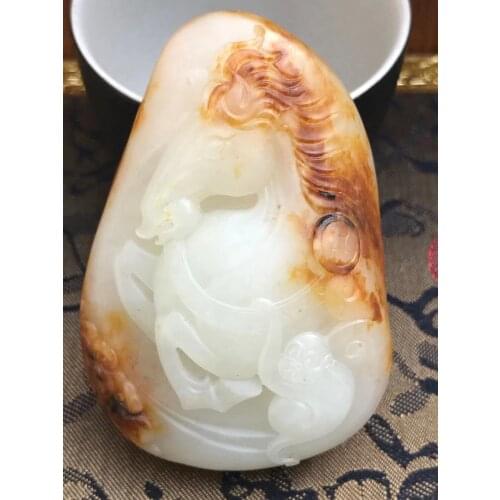 Natural hetian white jade pendant handcarved white horse jade pendants natural jade stone jadeite jade necklace jade jewelry