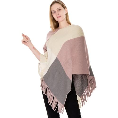New Winter Warm Batwing Cape Large Scarves Womens Thick Long Cashmere Winter Wool Blend Soft Plaid Scarf Shawl Wrap Plaid Scarf