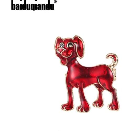 Baiduqiandu New Arrival Red Enameled Dog Brooch Fashion Dress Clothing Accessories