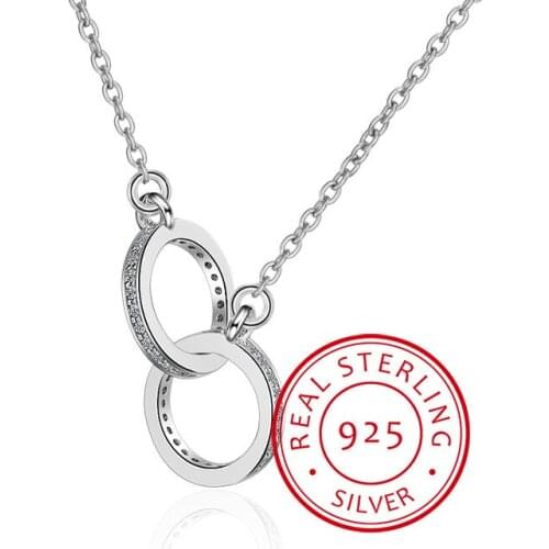 925 Sterling Silver Double Circle CZ Zirconia Necklaces & Pendants For Women Gift kolye choker collares bijoux S-N61