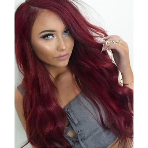 Melody Synthetic Lace Front Wig Heat Resistant Fiber M118L# Wine Red Long Body Wave for Women Natural Looking Daily Wear Cosplay