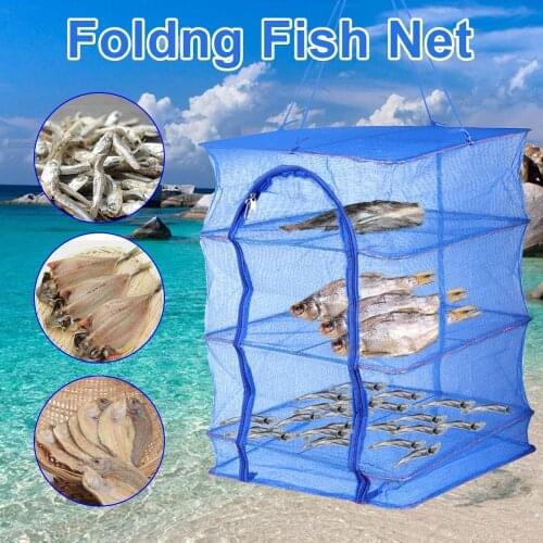 Foldable 4 Layers Drying Net Fish Net Drying Rack Hanging Vegetable Fish Dishes Dryer Net 40 x 40 x 65cm