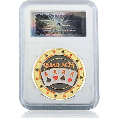 Quad Aces Entertaining 3D Poker Chip Colorful Casino Metal Coin W/ Acrylic Display